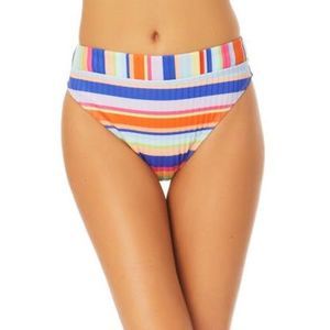 $20 California Waves Juniors' Stripe-Print Ribbed High-Waist Bikini Size Medium